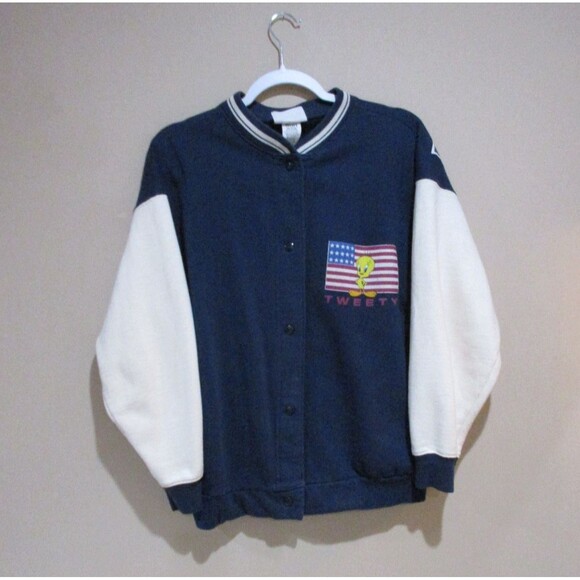 Vtg. 95 Deadstock Looney Tunes Tweety Bird Snap Fleece Jacket Women Small Flag - Picture 1 of 3